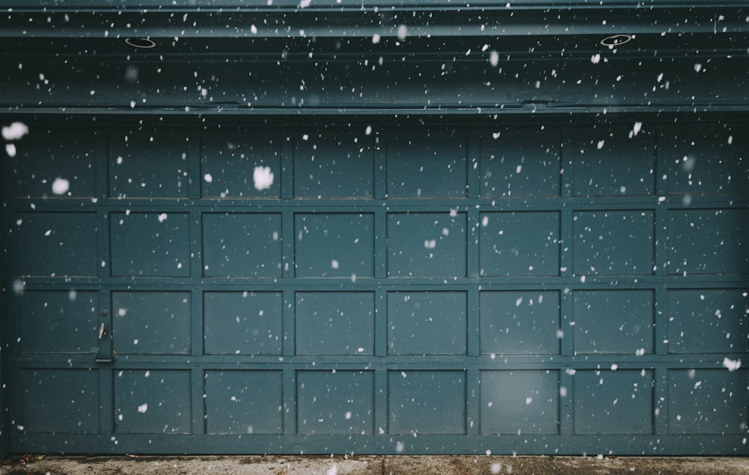 Residential garage door in snowy Michigan winter