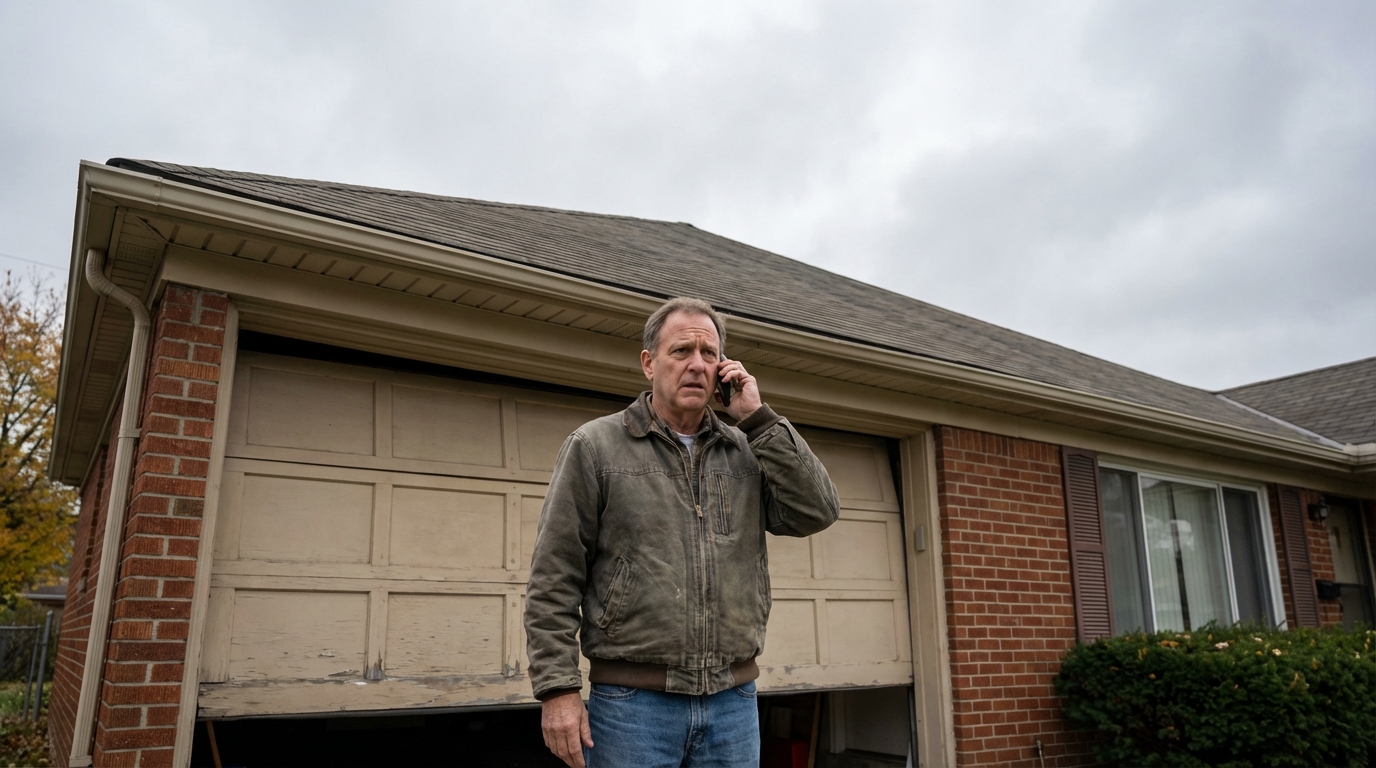 Homeowner calling for help with stuck garage door
