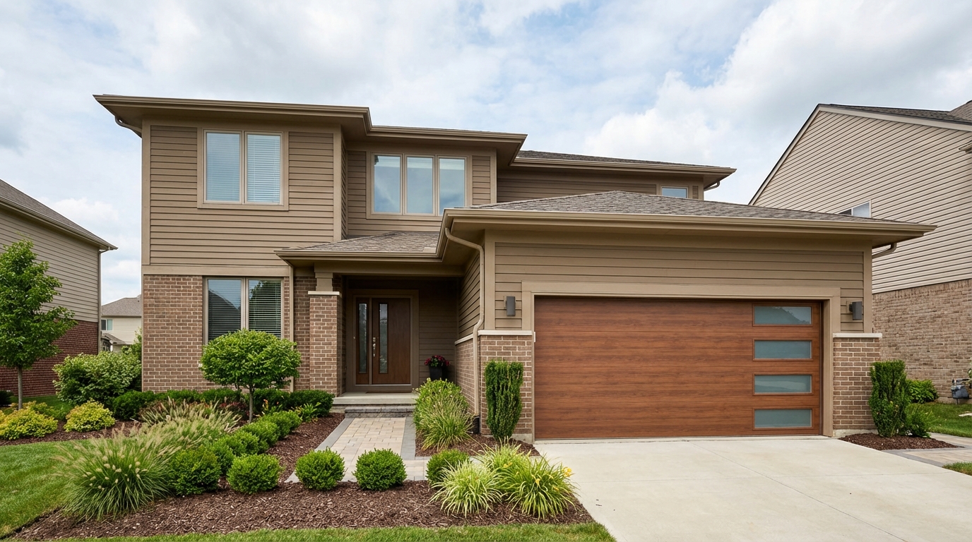 Modern subdivision home with contemporary garage door in Sterling Heights