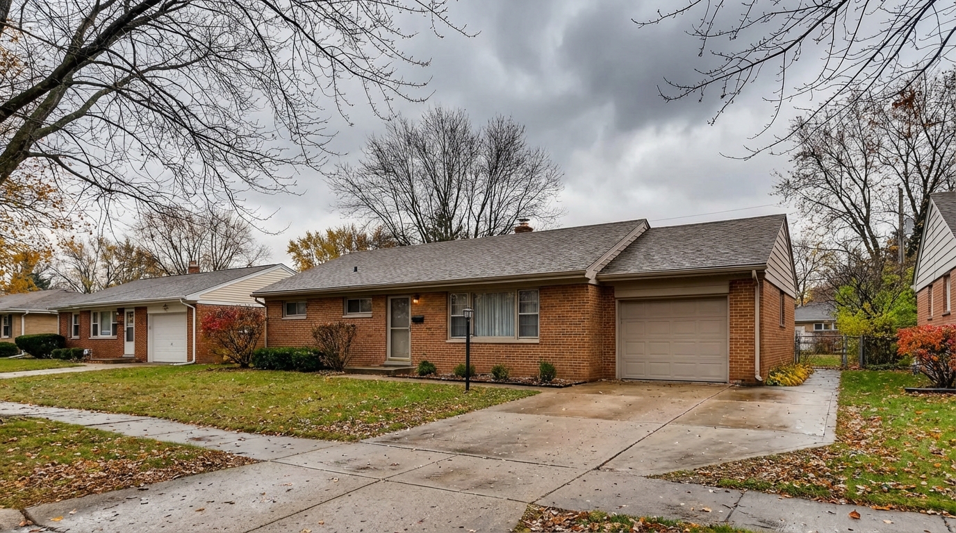 Post-war brick ranch home with garage in Warren Michigan