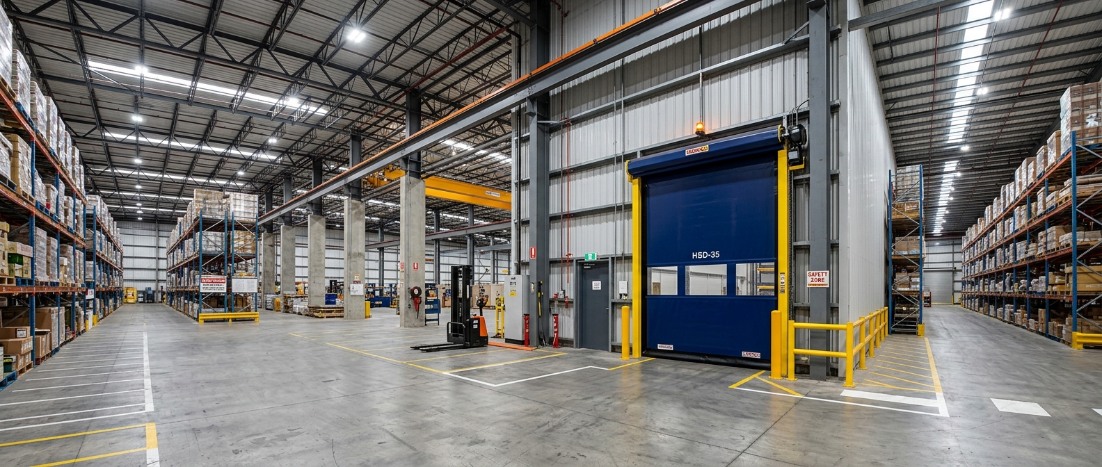 High-speed doors installed across a large Detroit commercial facility