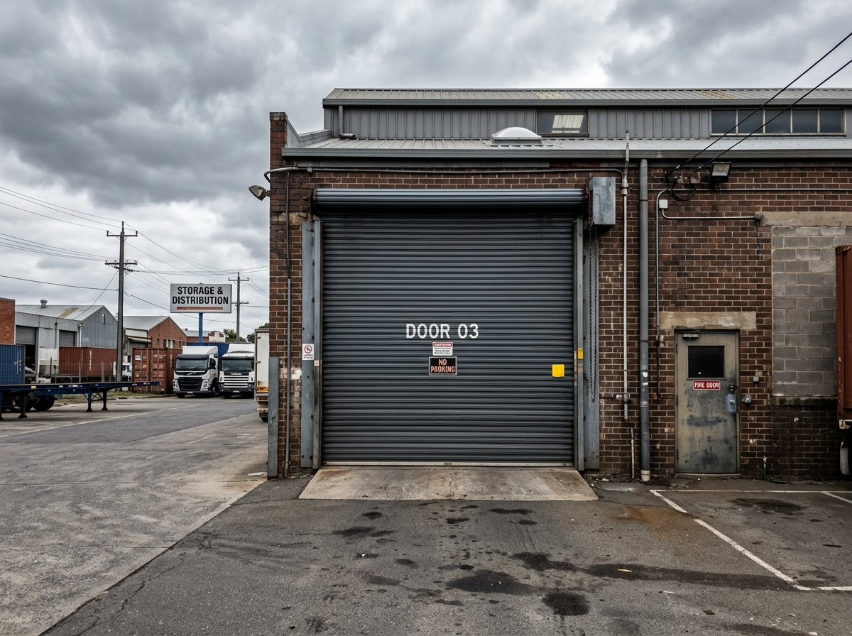 Commercial roll-up door exterior installation on Detroit warehouse
