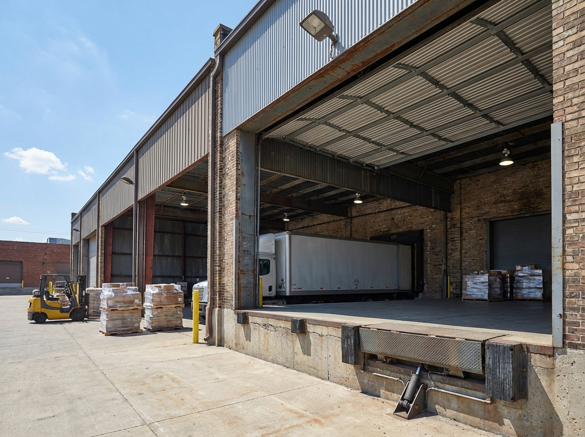 Commercial loading dock with steel overhead door at Detroit warehouse