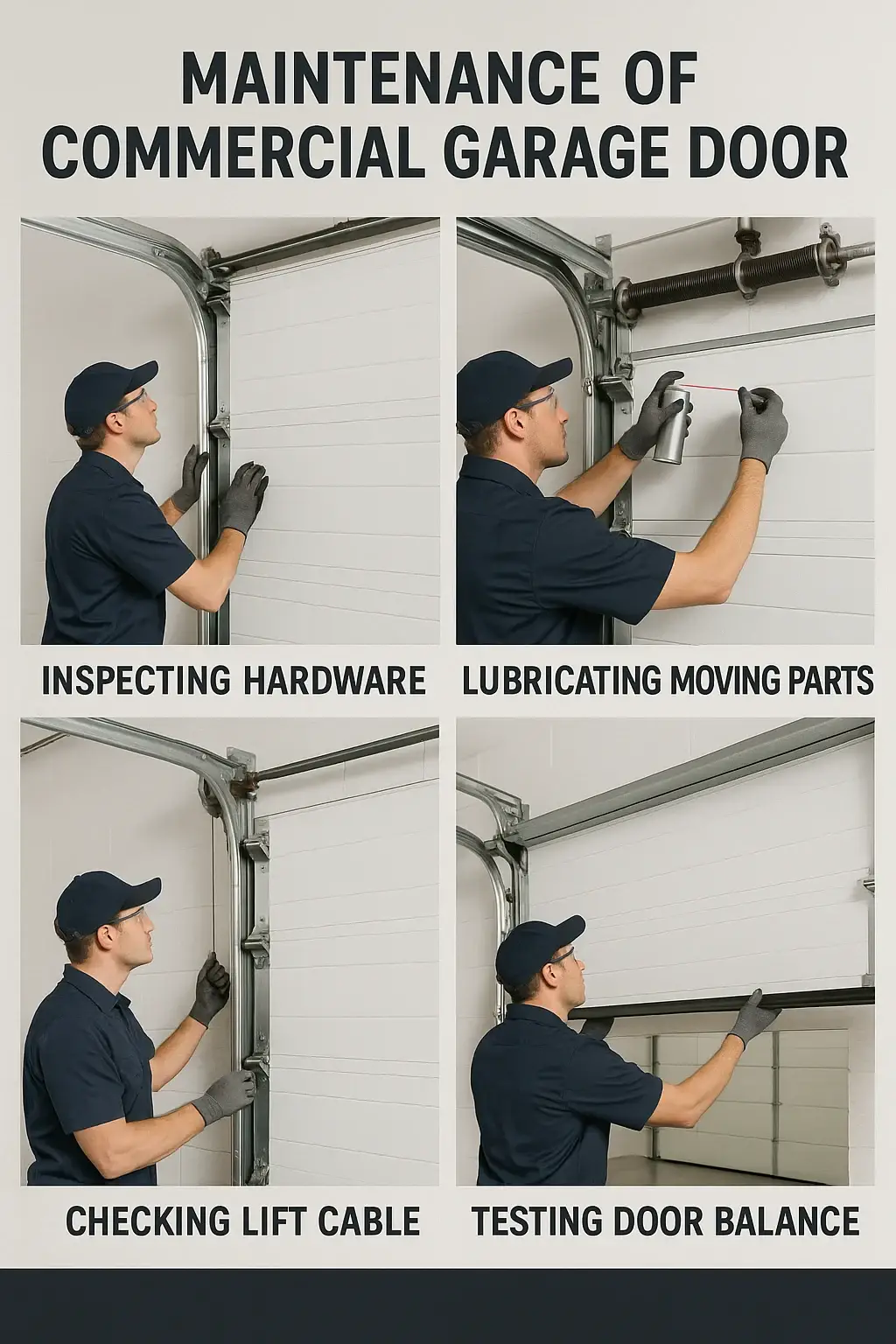 Maintenance Technician Lubricating Commercial Glass Garage Door Mechanism