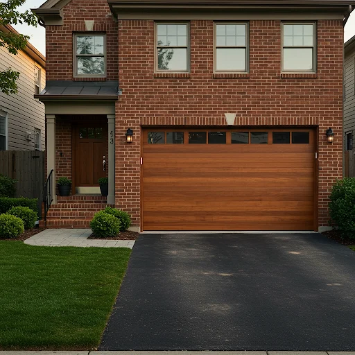 modern wood garage door with windows