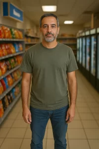 Mohammed Ali, a middle-aged convenience store owner, stands in the center aisle of his Eastpointe store surrounded by neatly stocked shelves and coolers.